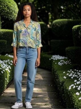 Vintage GALLIANO Cropped Silk Vibrant Floral Blouse ~ Like New ~ size Sm/Med